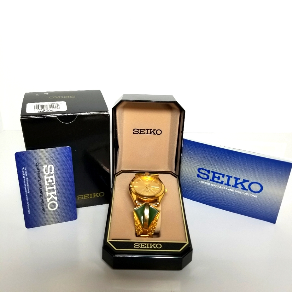 Gold nuggets and green jade men's watch Fresh Battery, Box